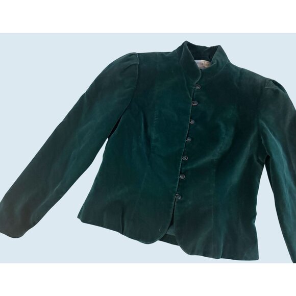 Vintage HARRISON DAVIS Green Velvet Full Button Blazer Coat 1980s Sz S - Picture 5 of 8